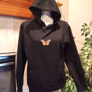 💥3/$20 Black Small Hoodie Sweatshirt Butterfly Patch!